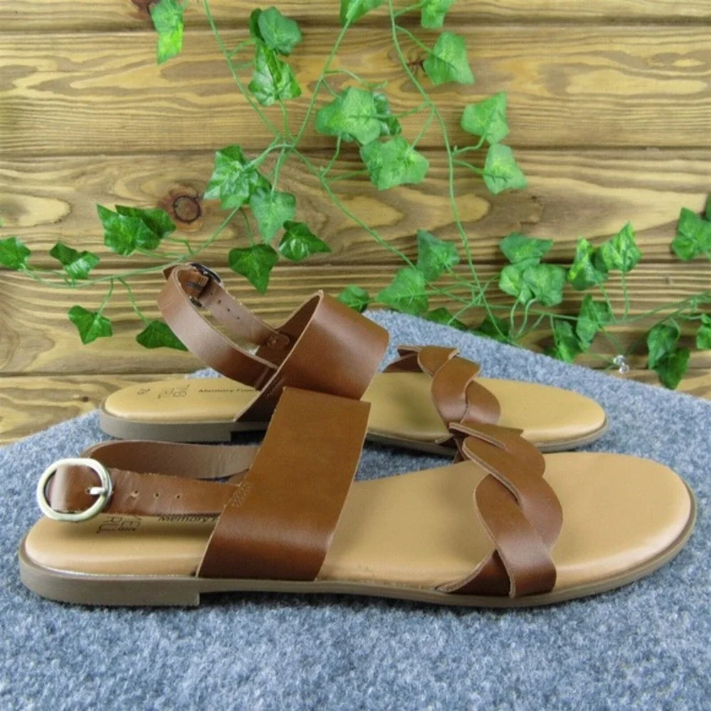Time And Tru Women Ankle Strap Sandal Shoes‎ Brown Synthetic Size 7.5 Medium